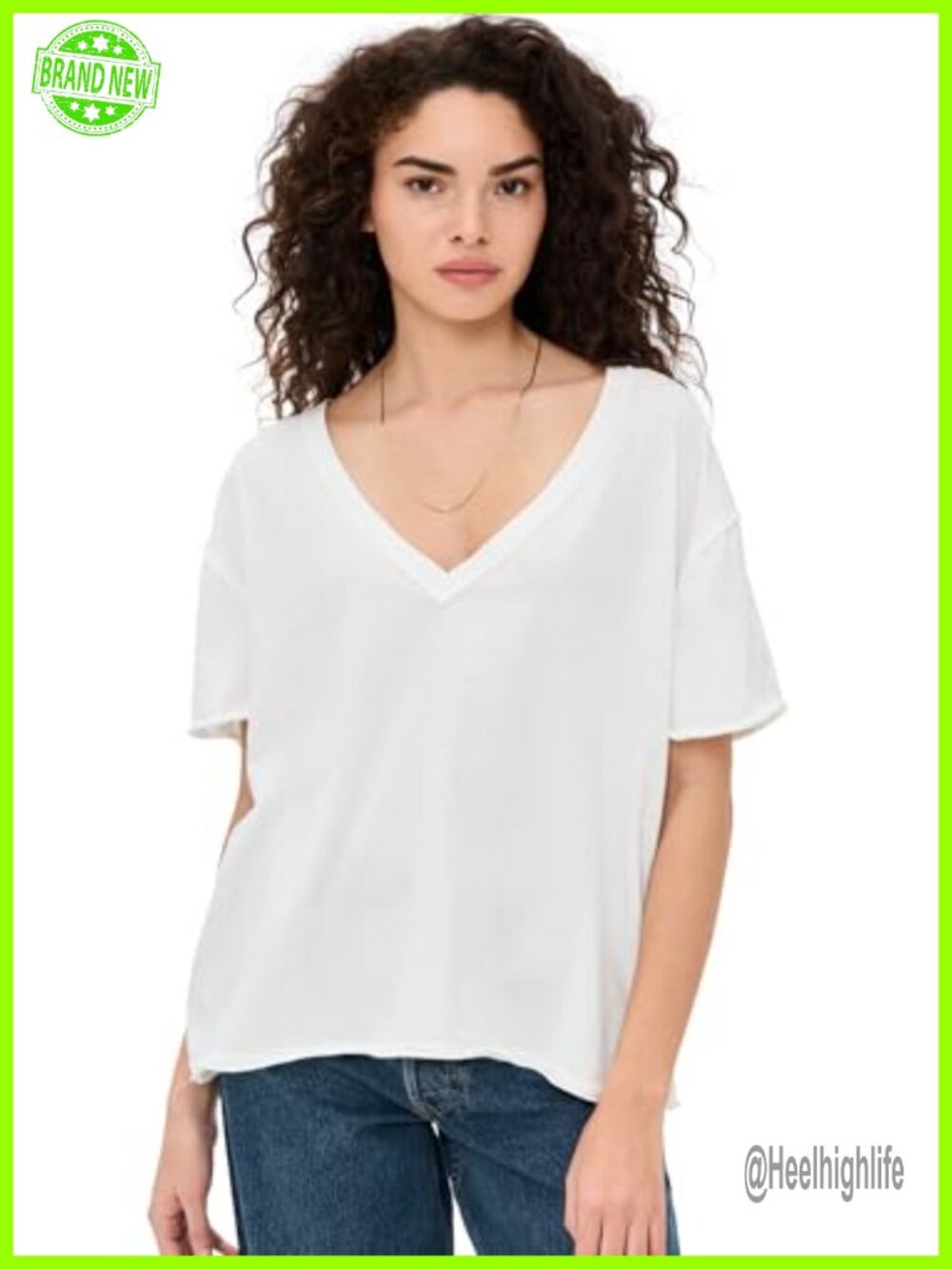 Free People Nina V-Neck Tee Lightweight Jersey Puff Sleeve Top